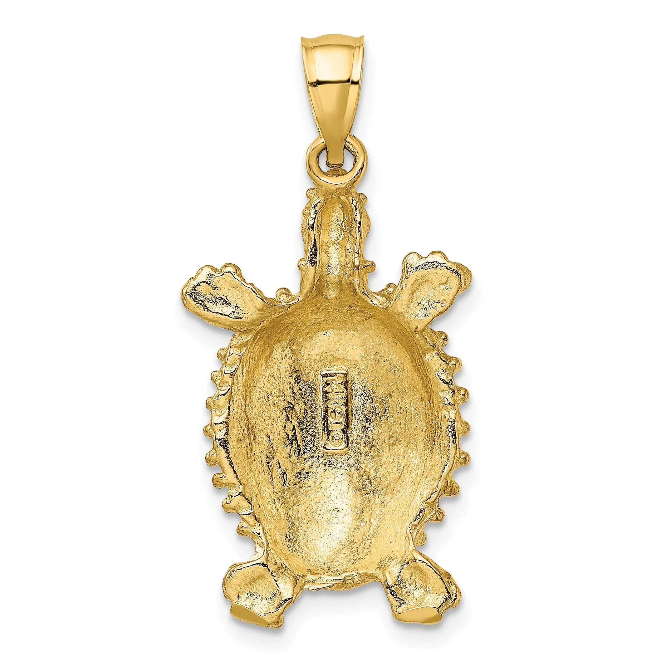 14k Yellow Gold Casted Solid Textured and Polished Finish Land Turtle Charm Pendant