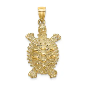 14k Yellow Gold Casted Solid Textured and Polished Finish Land Turtle Charm Pendant