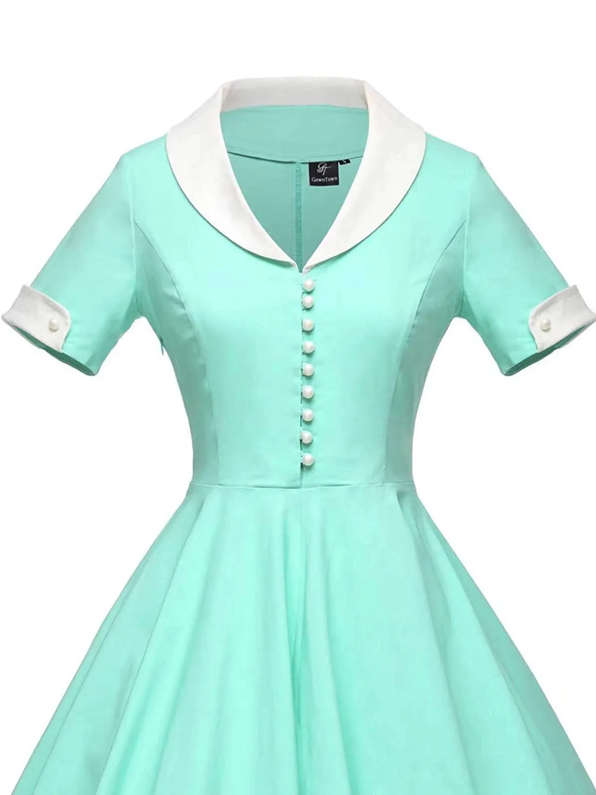 1950s Solid Turndown Collar Swing Dress