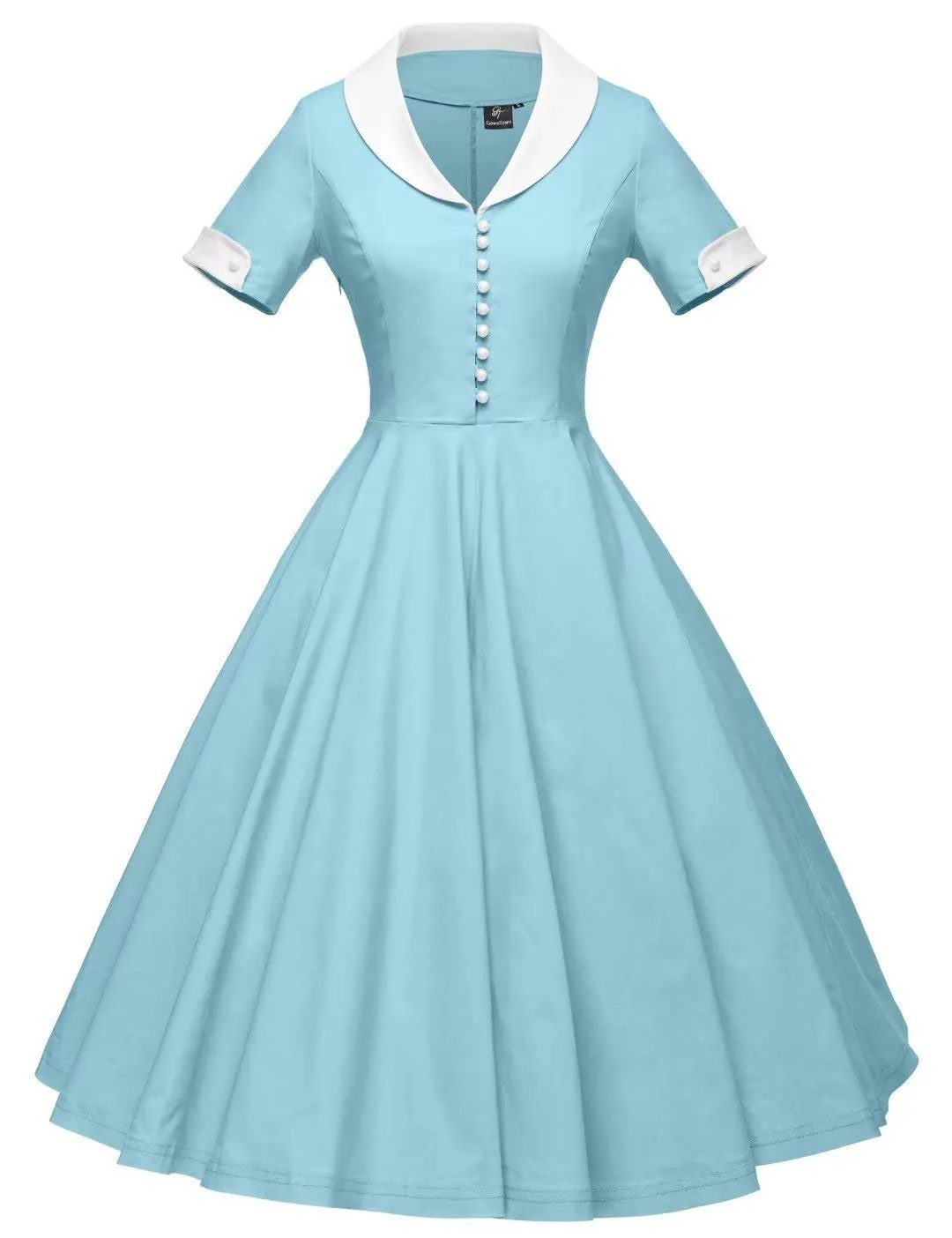 1950s Solid Turndown Collar Swing Dress