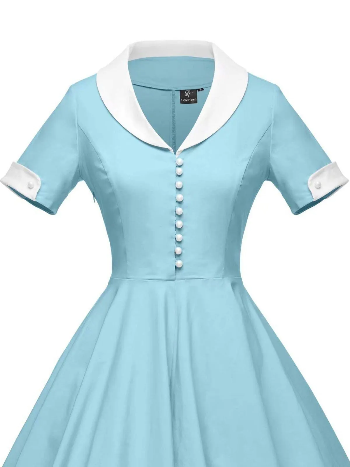 1950s Solid Turndown Collar Swing Dress