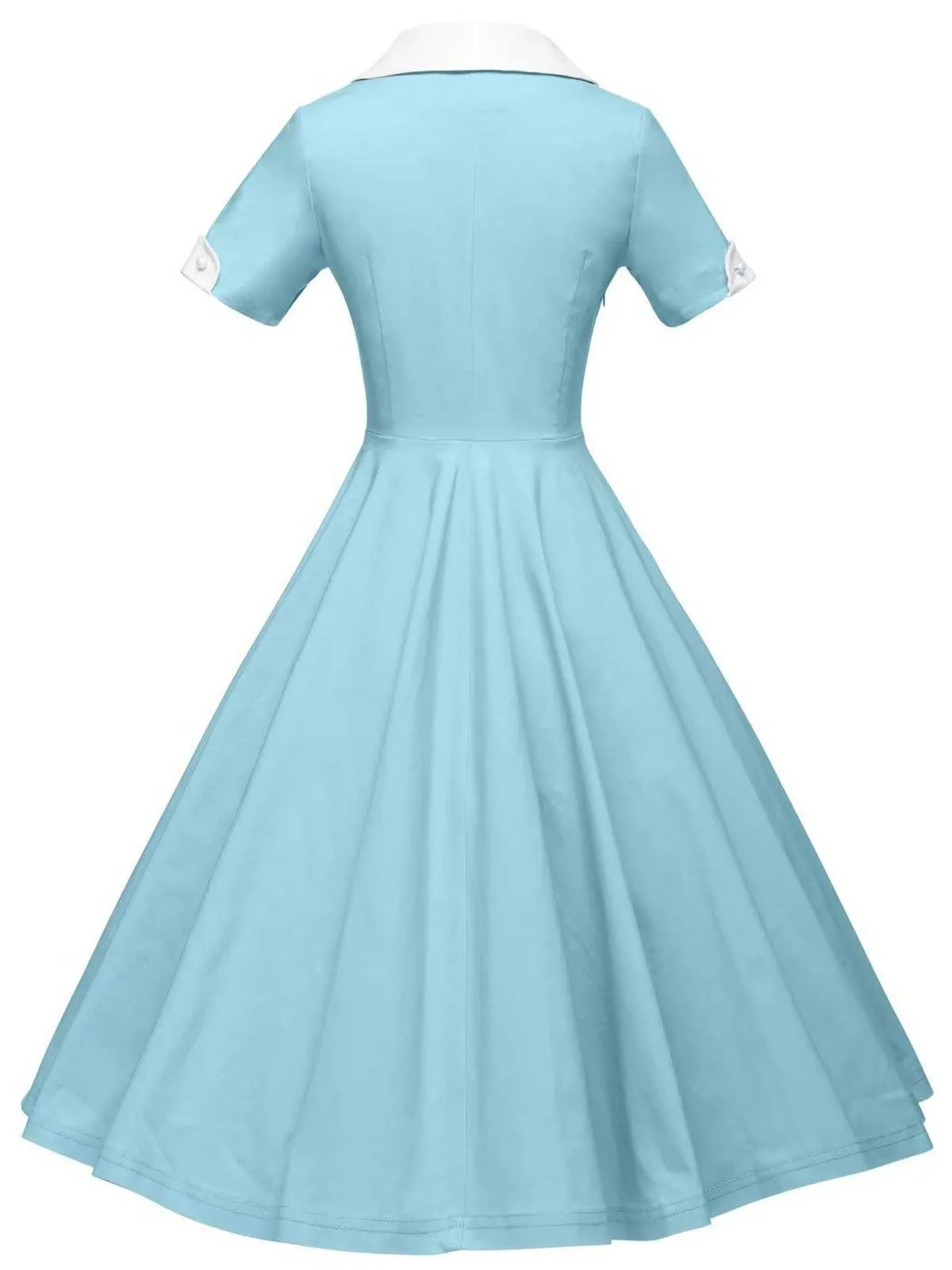 1950s Solid Turndown Collar Swing Dress