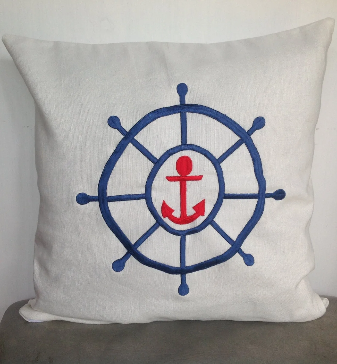 50% OFF Sale Nautical beach Pillow Cover, Embroidered Pillow Cover, House Warming Gift, Decorative Beach Cushion Cover