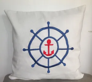 50% OFF Sale Nautical beach Pillow Cover, Embroidered Pillow Cover, House Warming Gift, Decorative Beach Cushion Cover