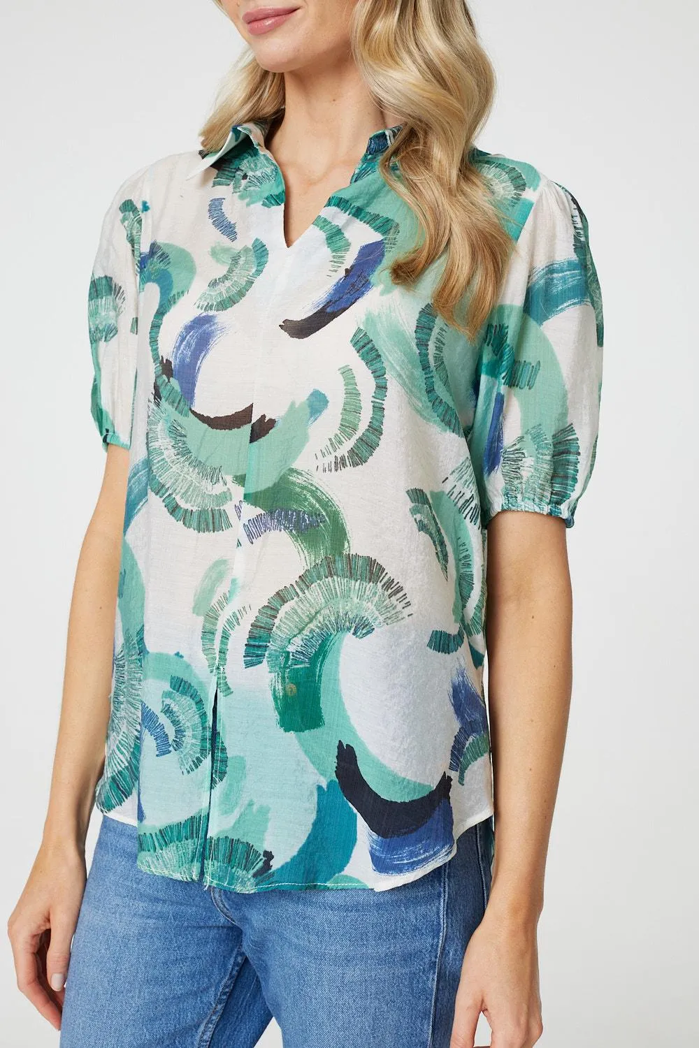 Abstract Print 1/2 Sleeve Blouse