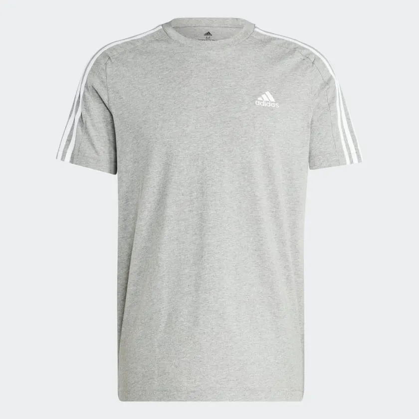 ADIDAS MEN'S ESSENTIALS SINGLE JERSEY 3-STRIPES GREY TEE