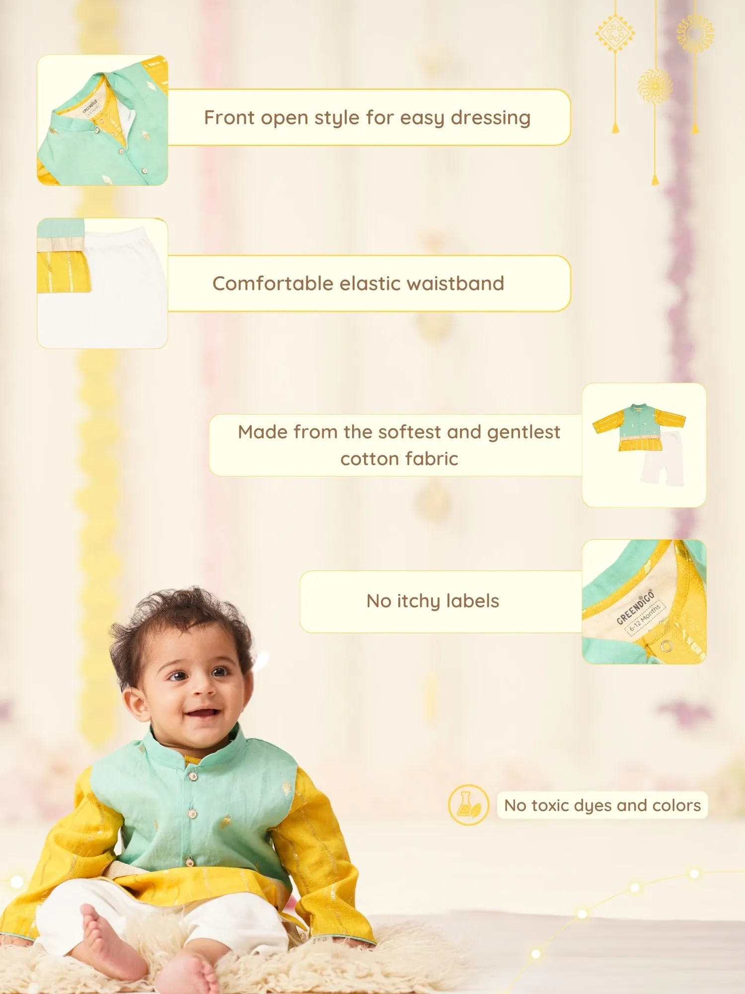 Ambar - Baby Boy Kurta Bundi Set | Yellow & Green