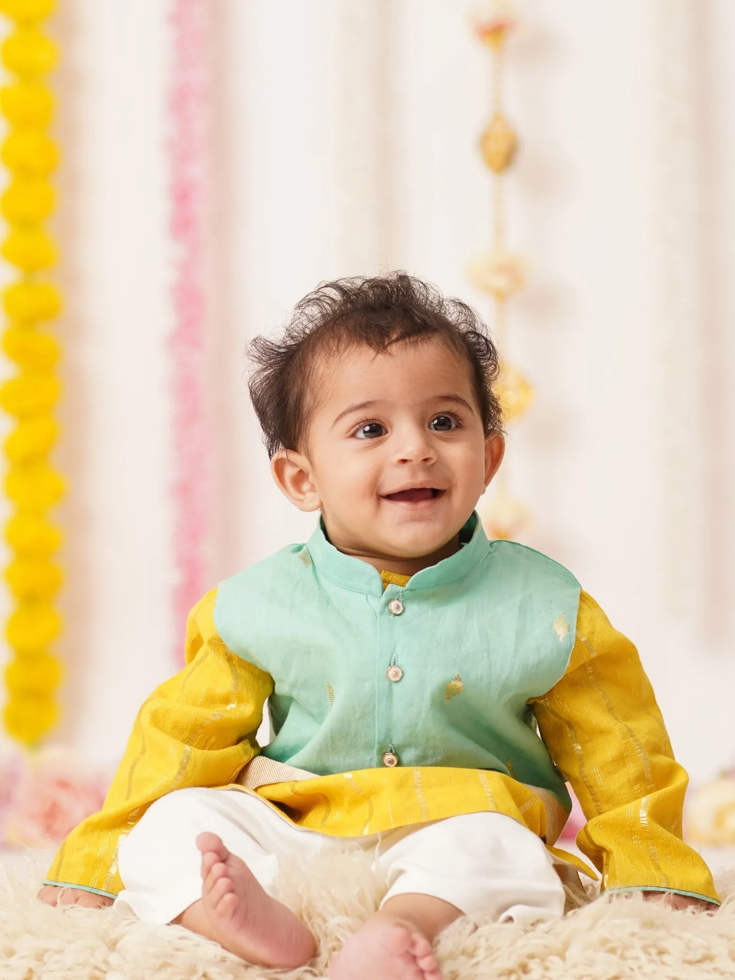 Ambar - Baby Boy Kurta Bundi Set | Yellow & Green