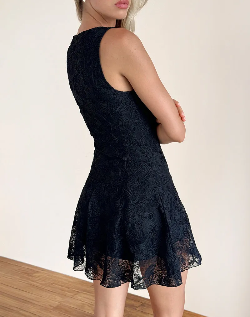 Ambika Dress in Textured Lace Rose Black