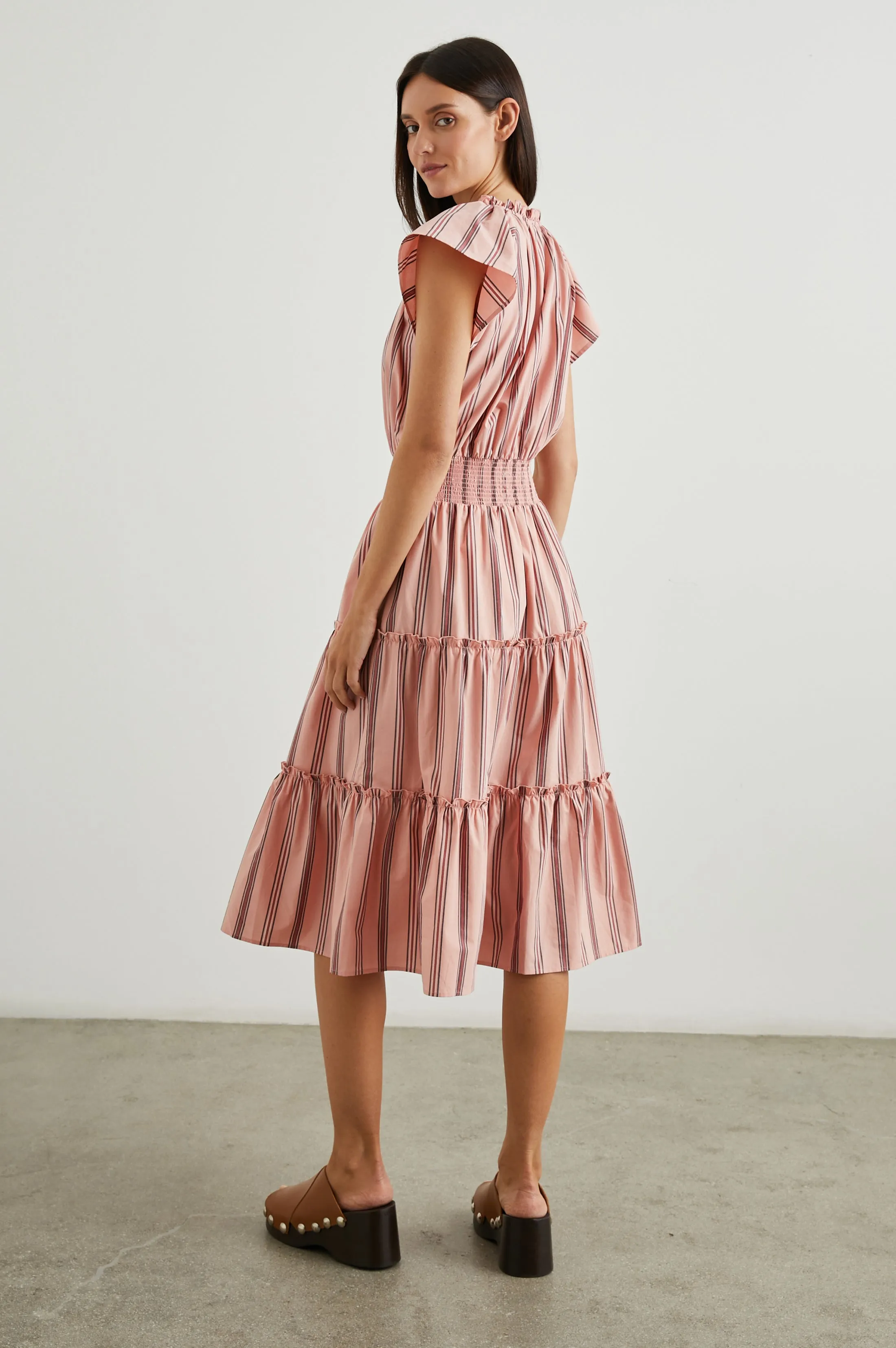 AMELLIA DRESS - CORAL NAVY STRIPE