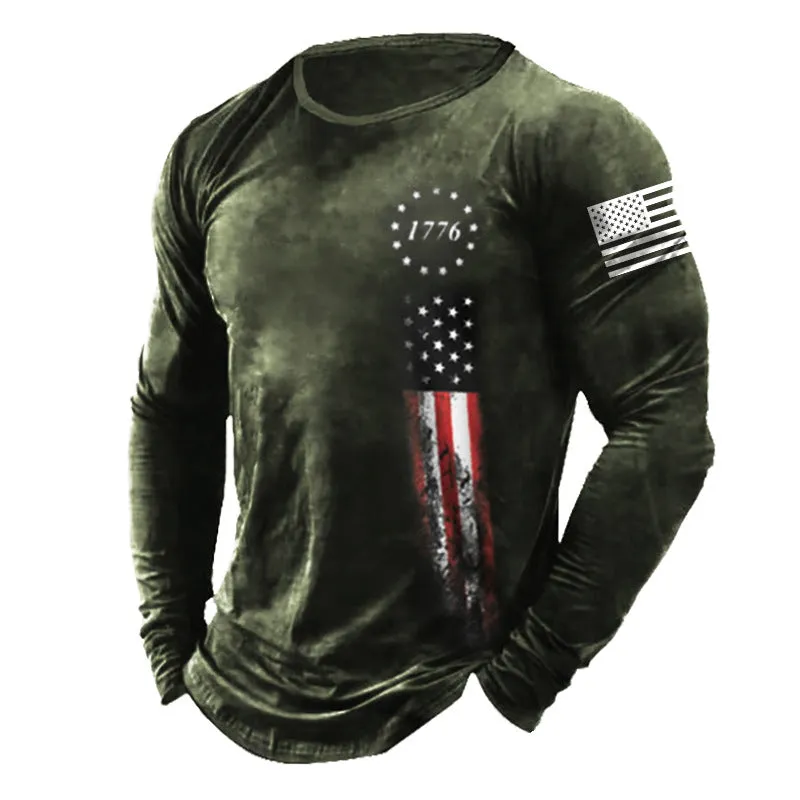 AMERICAN FLAG PRINTED ROUND NECK LONG SHIRT