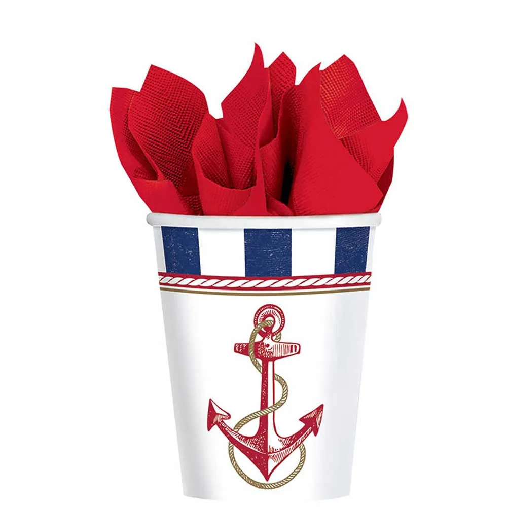 Anchors Aweigh Paper Cups 9oz, 8pcs