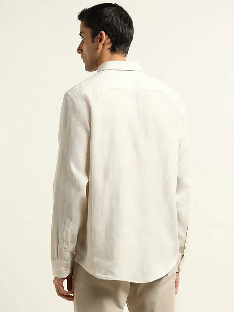 Ascot Cream Relaxed Fit Blended Linen Shirt