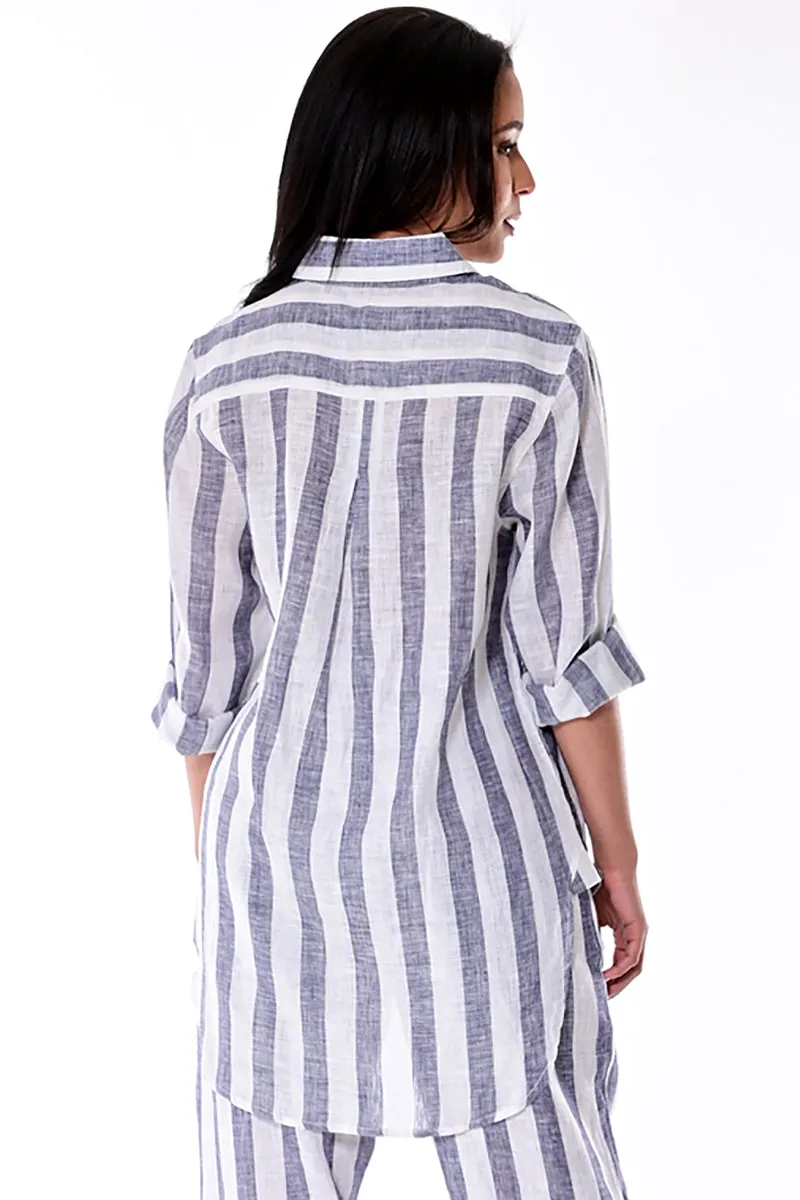 Azucar 100% Linen Ladies Long Sleeved Striped Blouse -LLB1320