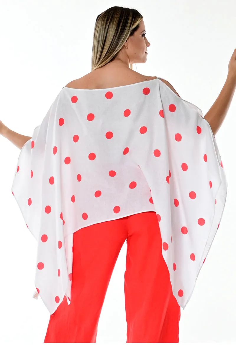 Azucar 100% Linen Ladies Poncho with Polka-Dots in (2) Colors-LLB1728