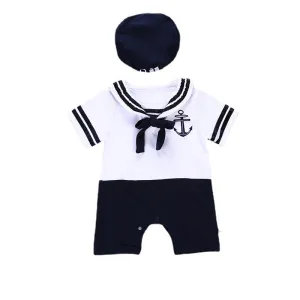 Babymoon Mediterranean Sailor Outfit | Romper with Hat | Beach Sea Style | Baby Photography Prop