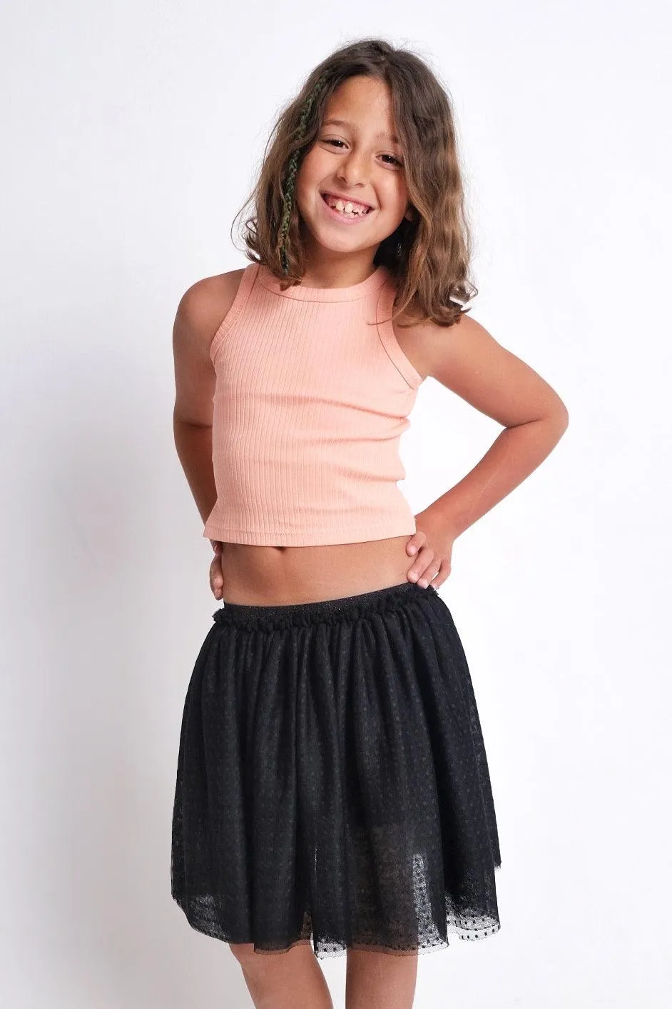 Black Dotted Ruffled Skirt