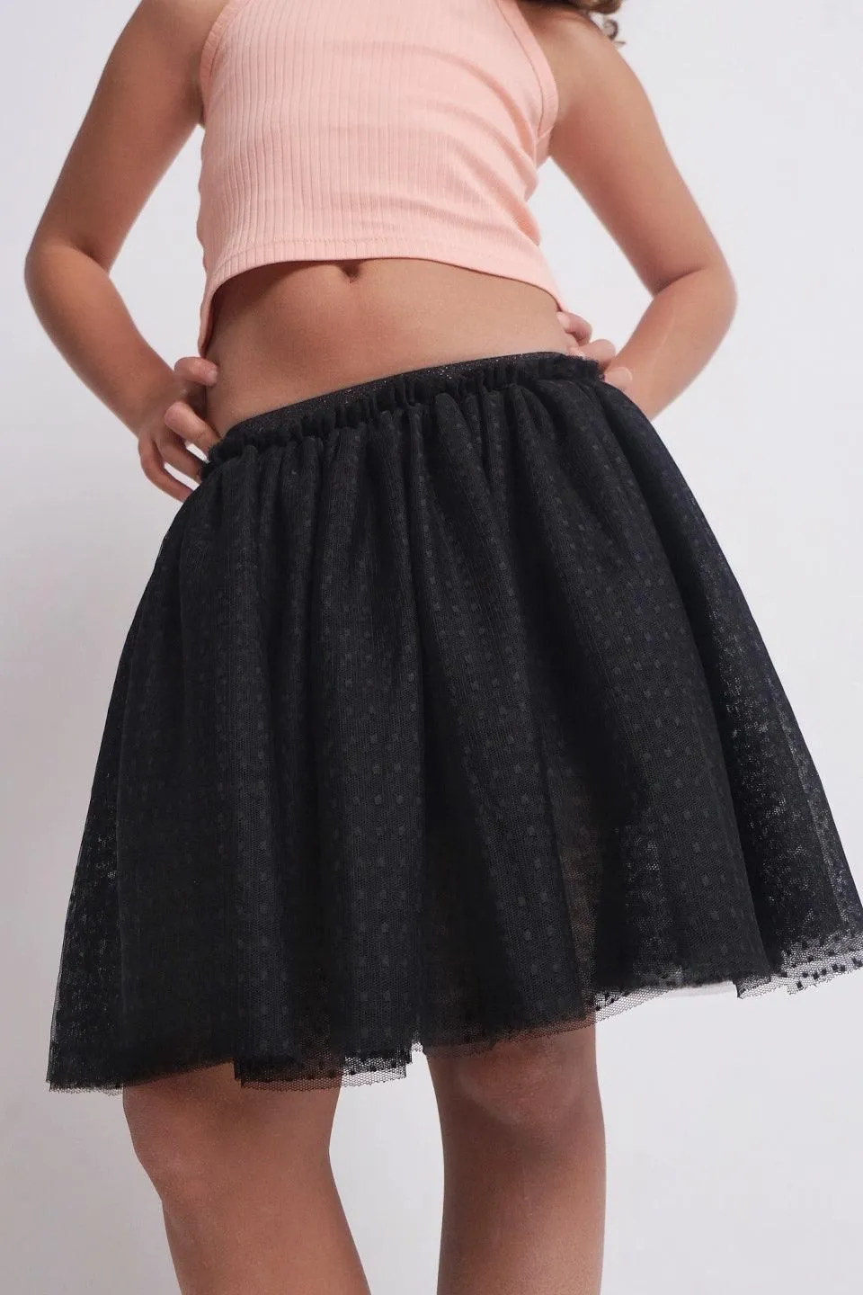 Black Dotted Ruffled Skirt