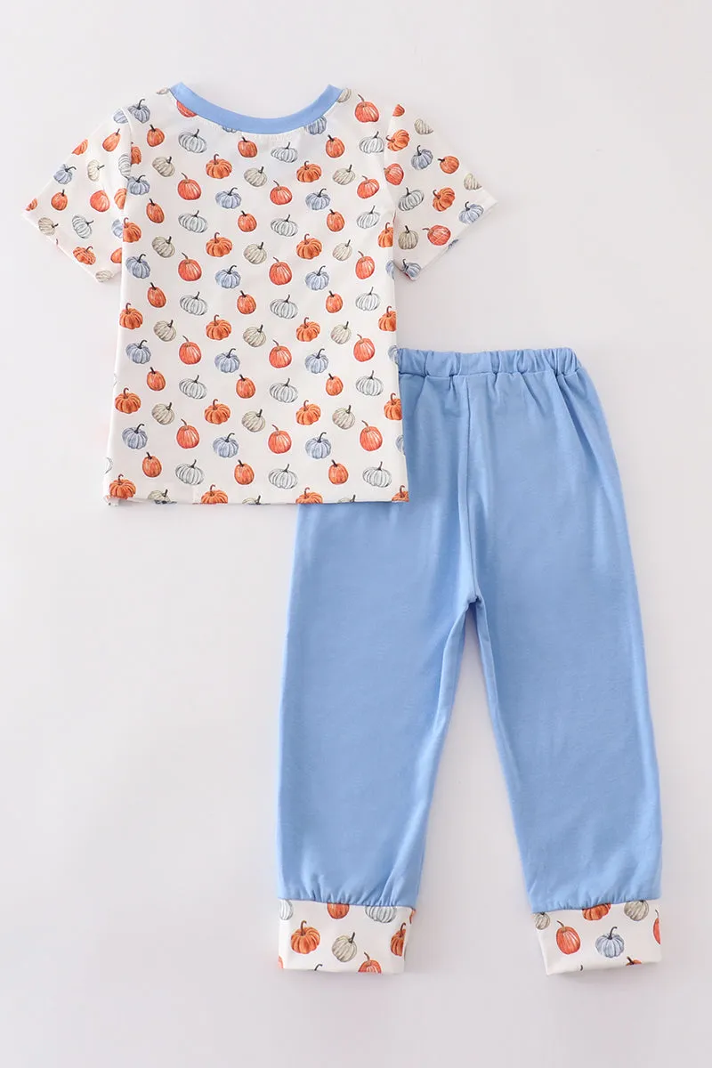 Blue pumpkin boy pants set