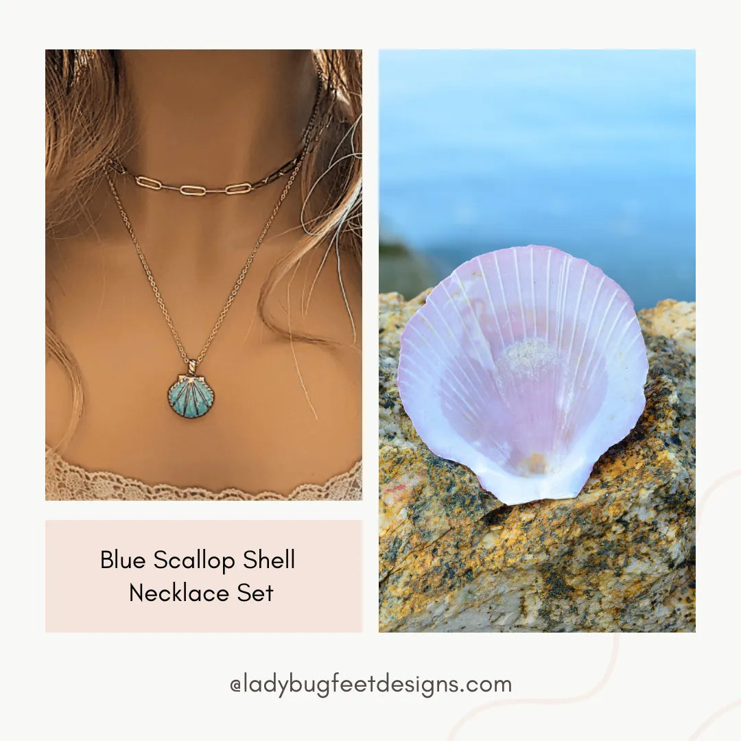 Blue Scallop Shell necklace set