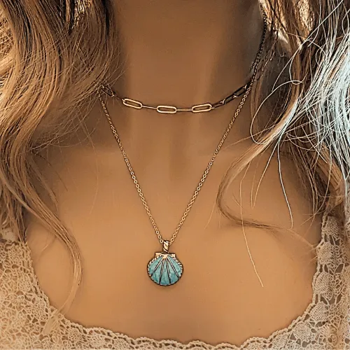 Blue Scallop Shell necklace set