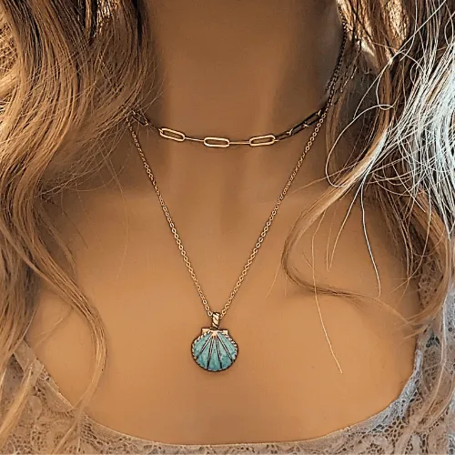 Blue Scallop Shell necklace set