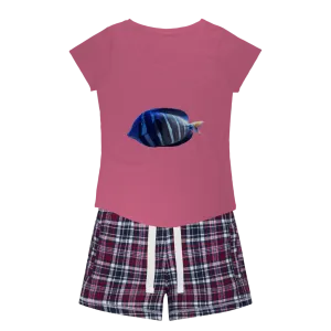 Blue Striped Fish Women's Sleepy Tee and Flannel Short