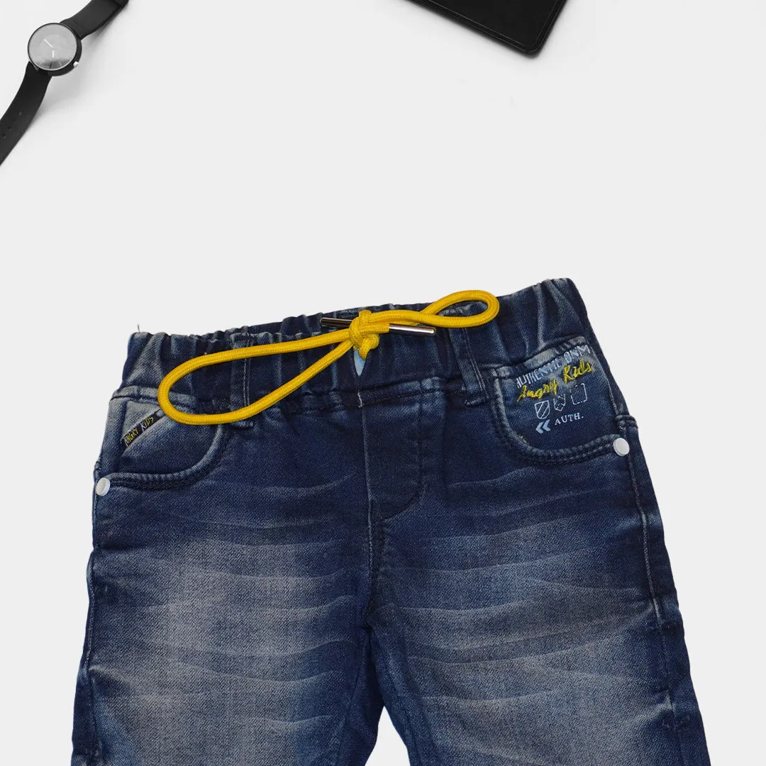 Boys Blue Printed and Applique Jeans