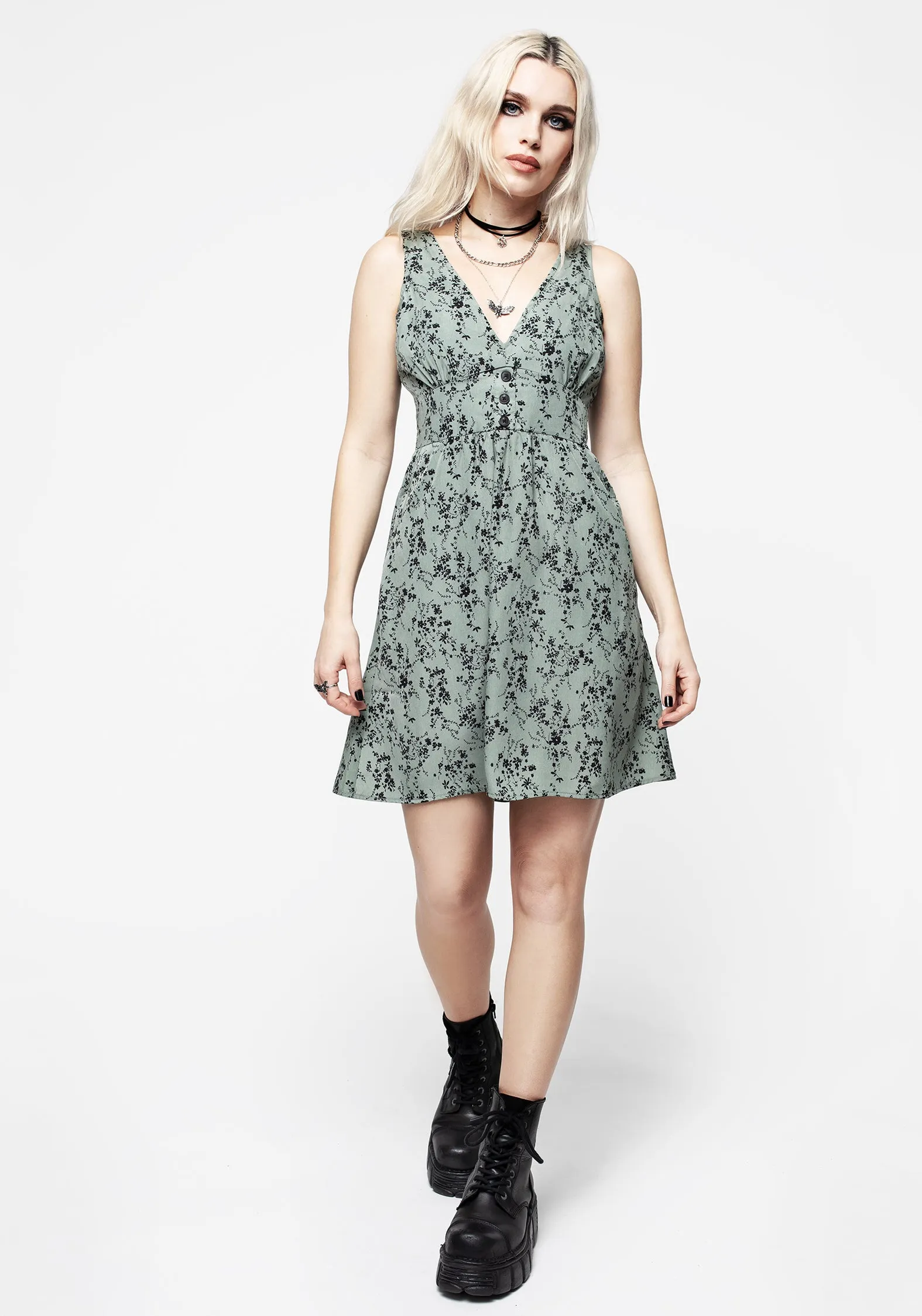 Cassie Green Floral Corset Mini Dress