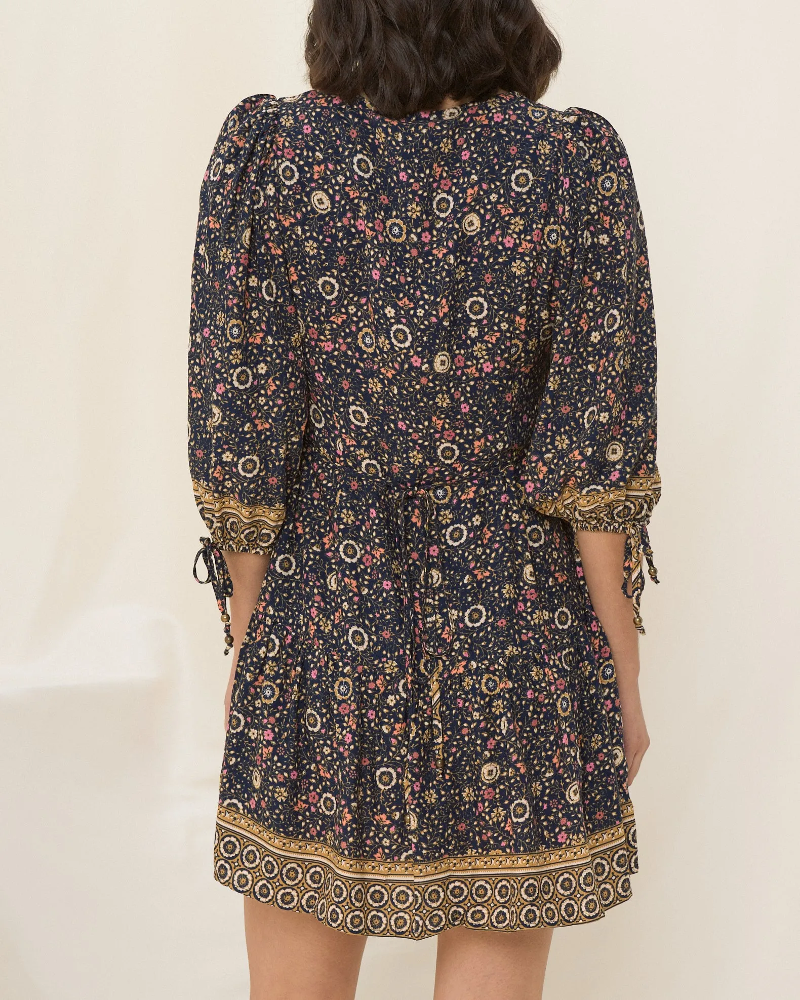 Celestine Dark Navy Blue Floral Boho Mini Dress