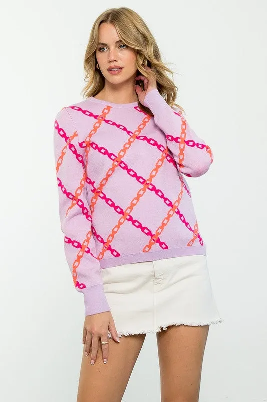 Chain Link Pattern Knit Sweater