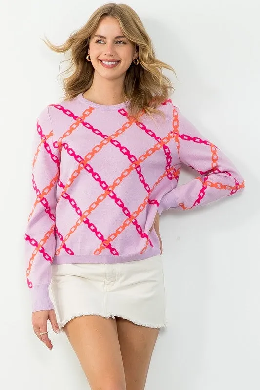 Chain Link Pattern Knit Sweater