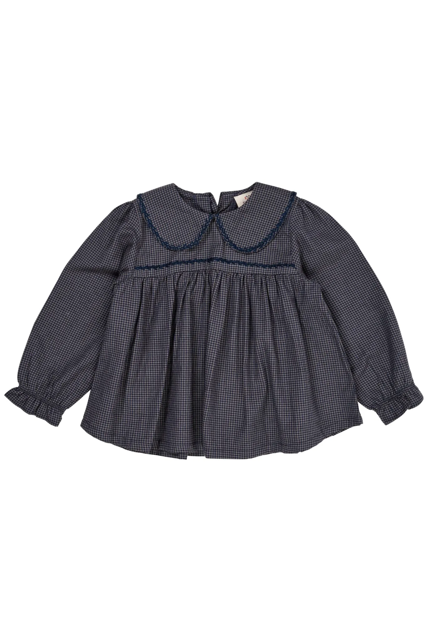 CHECK BLOUSE W. COLLAR - NAVY CHECK COMBI