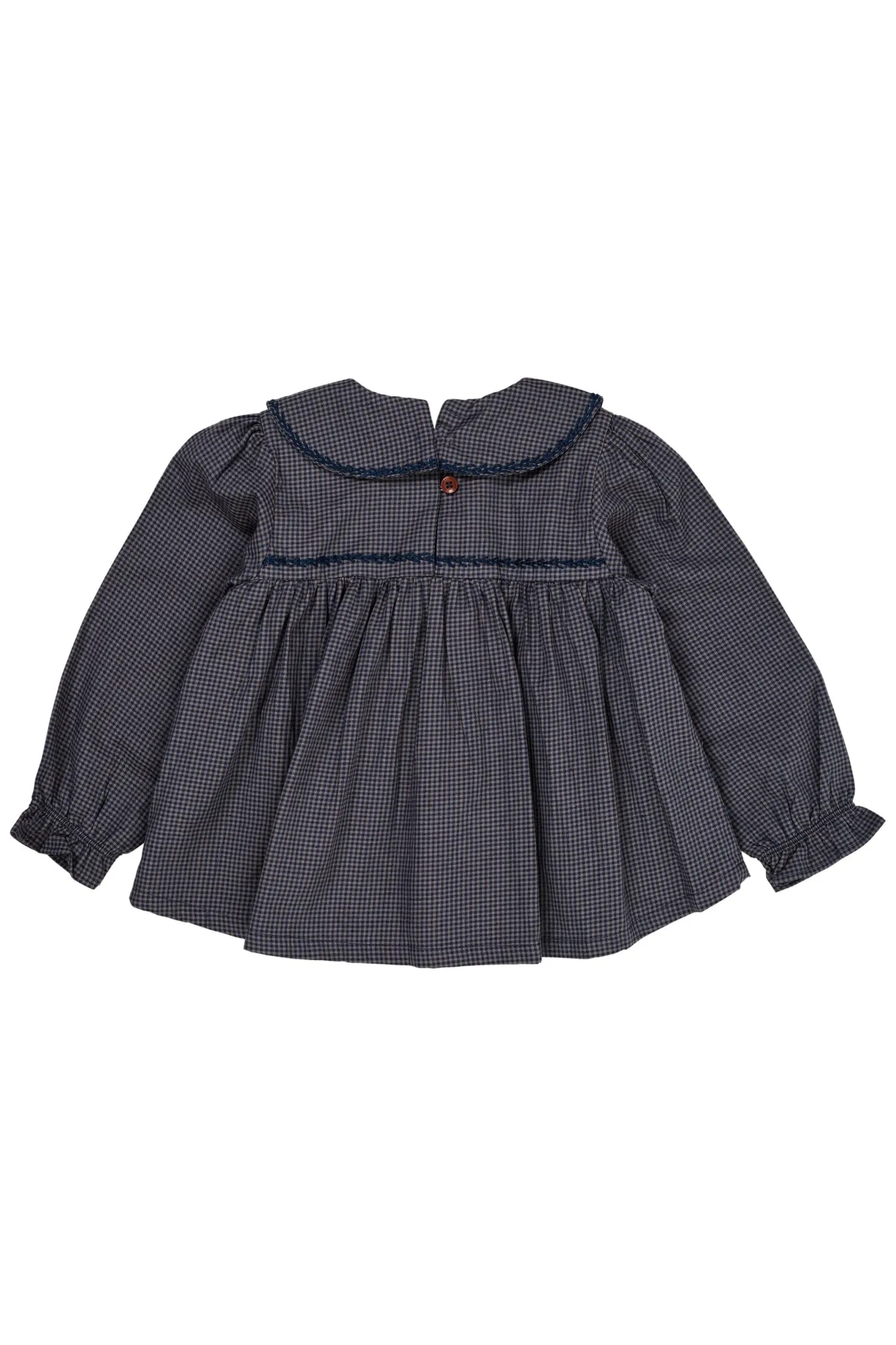 CHECK BLOUSE W. COLLAR - NAVY CHECK COMBI