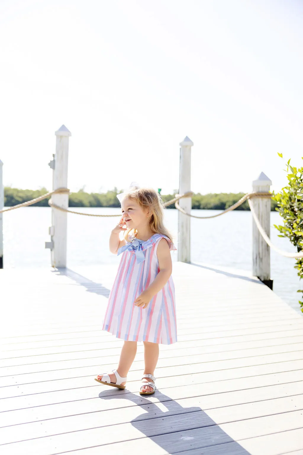 Cindy Sailor Dress - New River Nautical Stripe with Parrot Cay Coral & Beale Street Blue