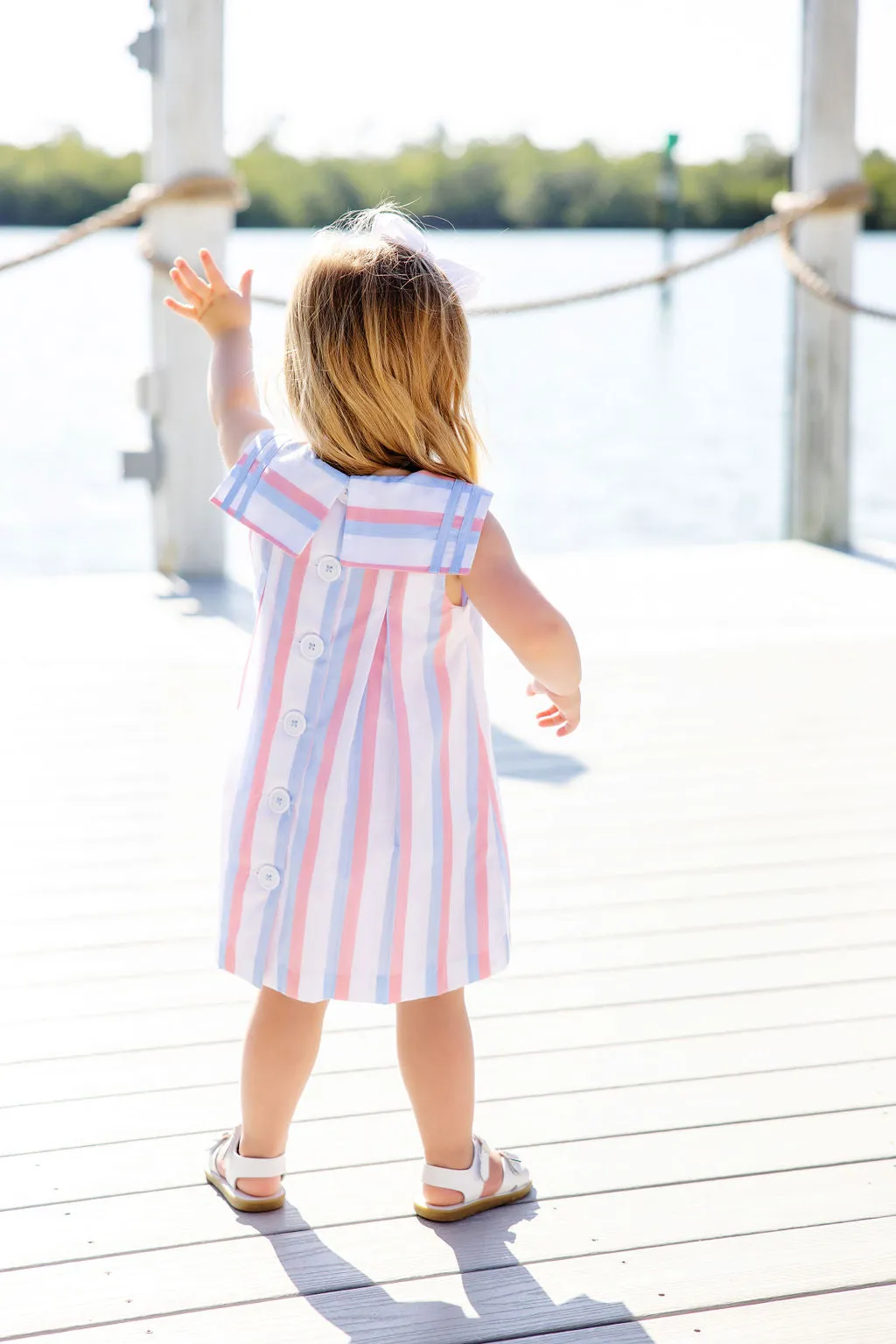 Cindy Sailor Dress - New River Nautical Stripe with Parrot Cay Coral & Beale Street Blue