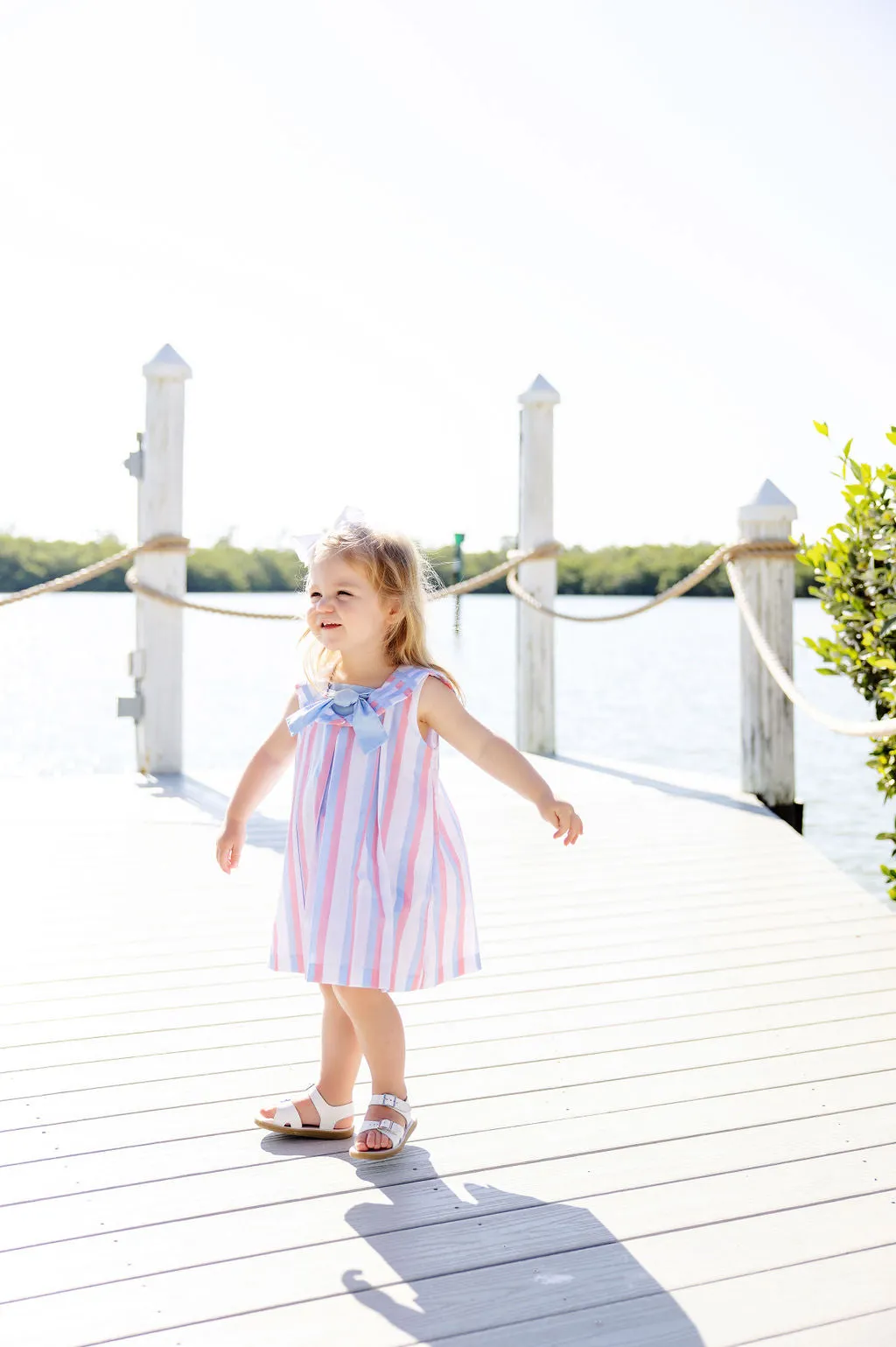 Cindy Sailor Dress - New River Nautical Stripe with Parrot Cay Coral & Beale Street Blue