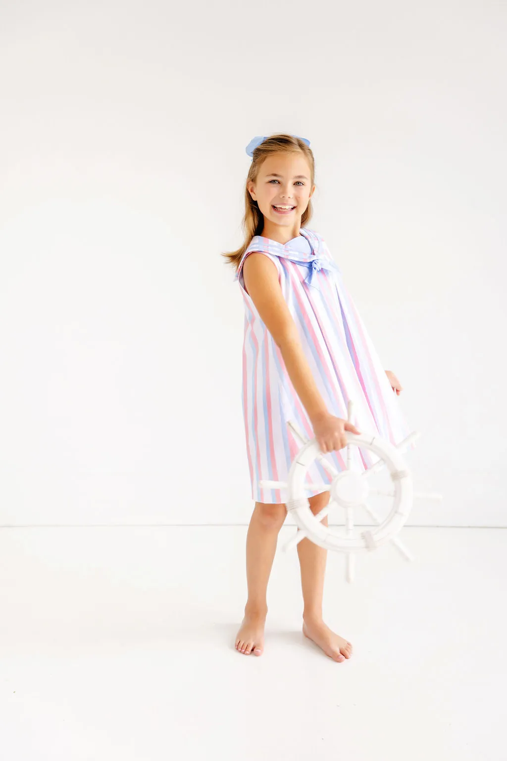 Cindy Sailor Dress - New River Nautical Stripe with Parrot Cay Coral & Beale Street Blue