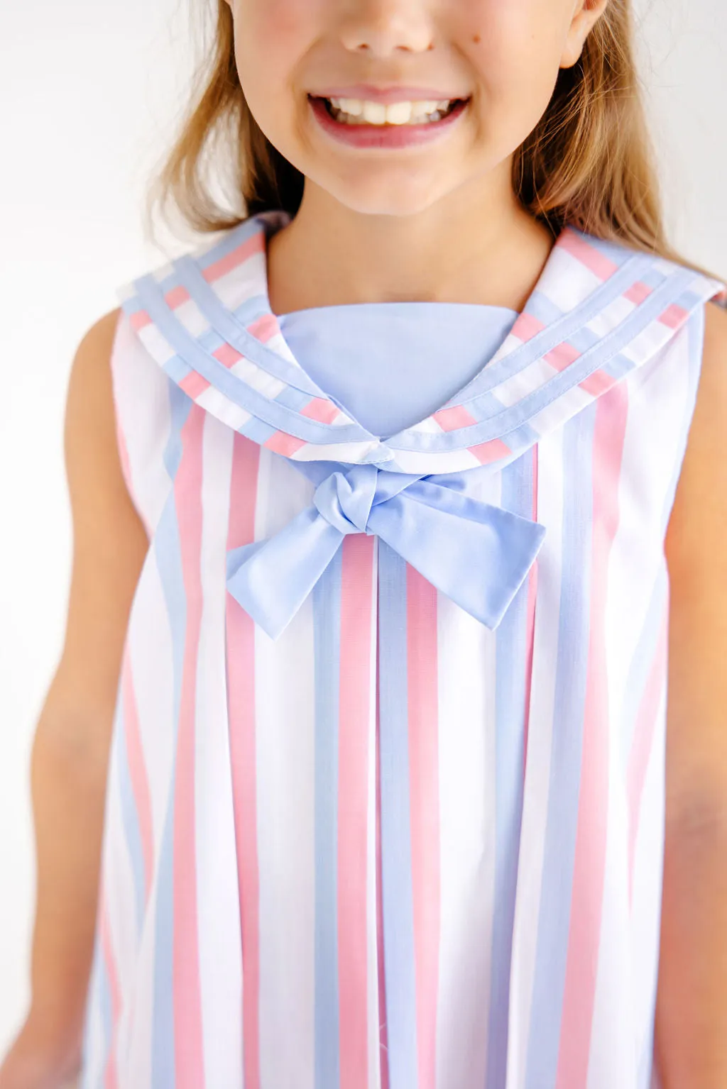 Cindy Sailor Dress - New River Nautical Stripe with Parrot Cay Coral & Beale Street Blue