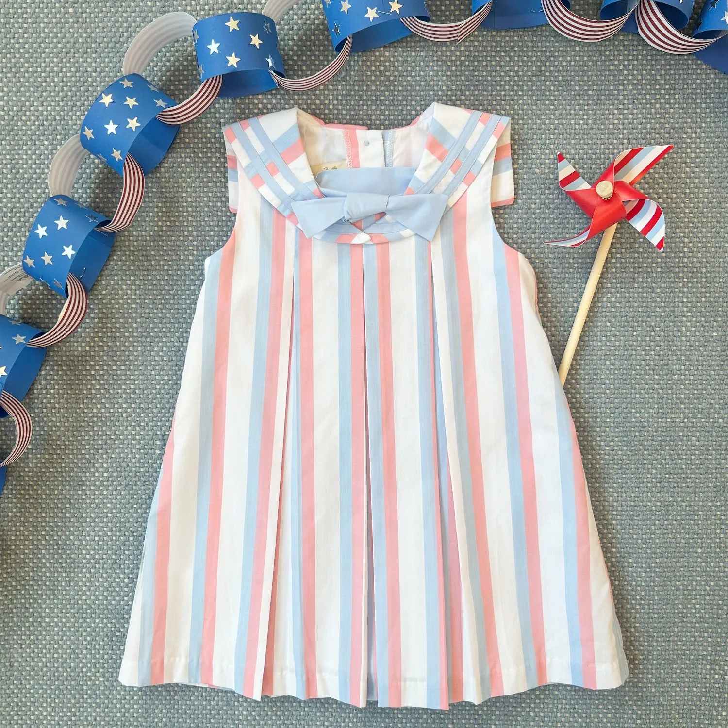 Cindy Sailor Dress - New River Nautical Stripe with Parrot Cay Coral & Beale Street Blue