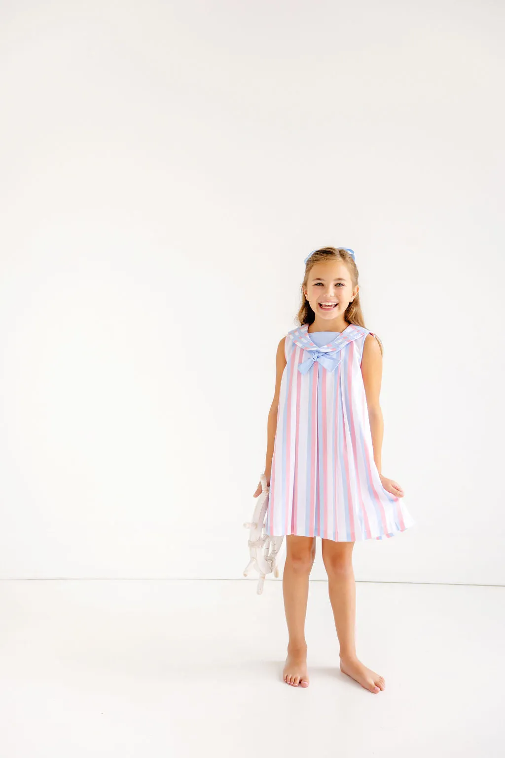 Cindy Sailor Dress - New River Nautical Stripe with Parrot Cay Coral & Beale Street Blue