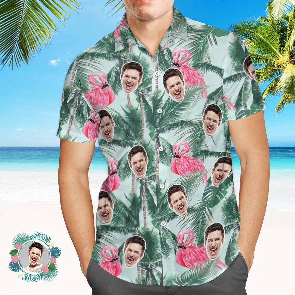 Custom Face Green Coconut Tree Hawaiian Shirt  Flamingo Hawaiian Shirt Gift For Him