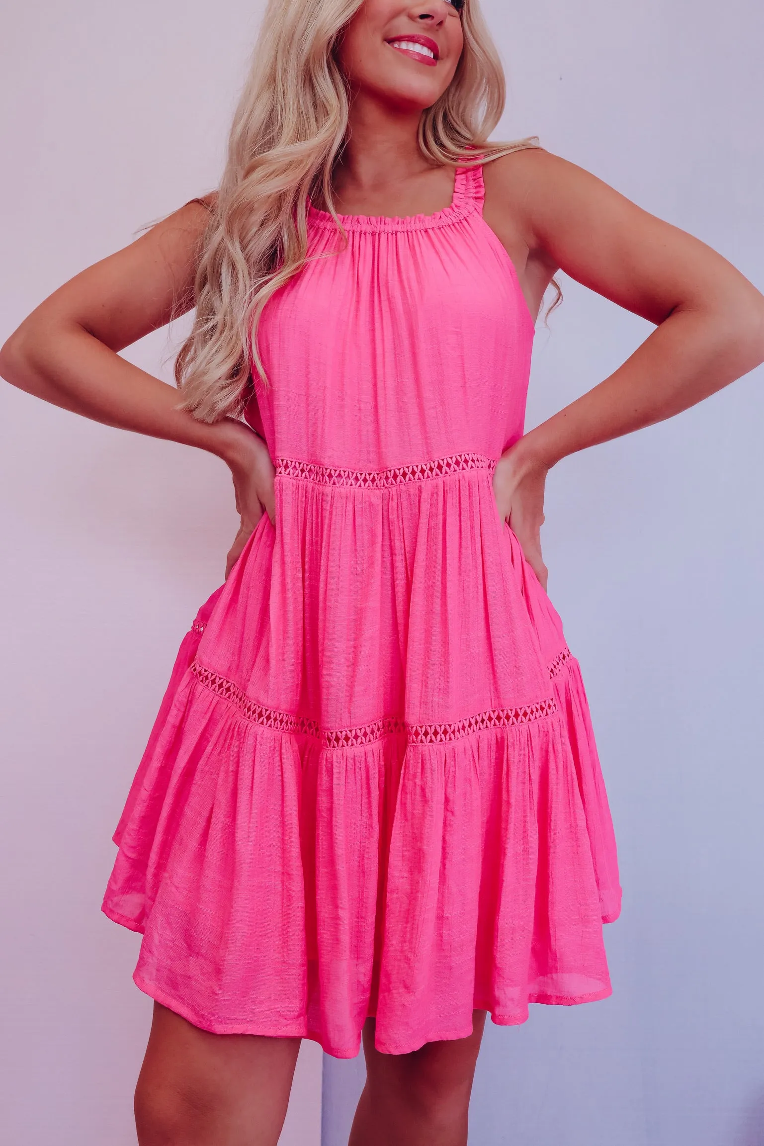 Easy Breezy Tiered Sun Dress  - Pink