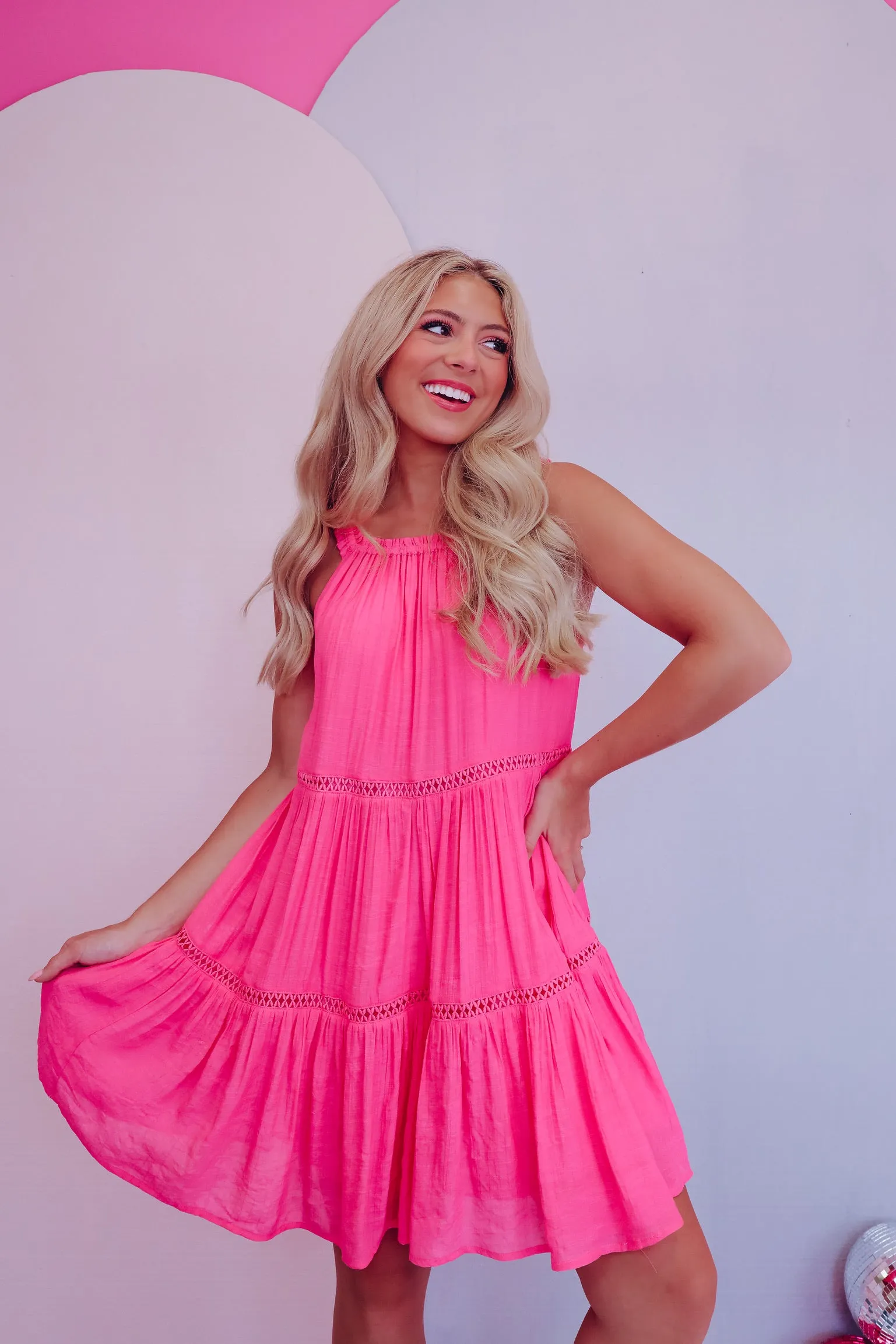 Easy Breezy Tiered Sun Dress  - Pink