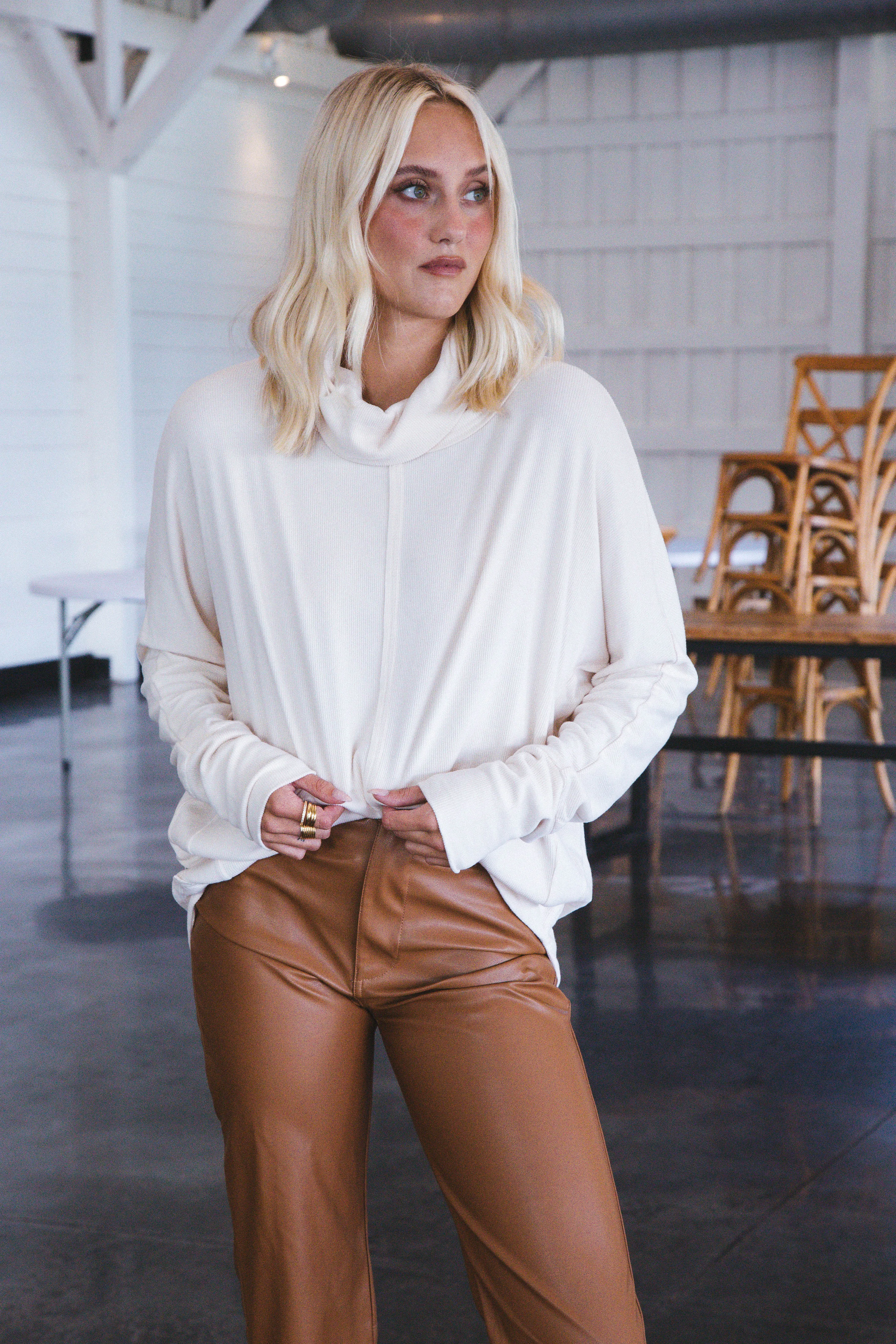 Effortlessly Cozy Cowl Neck Top, Cream