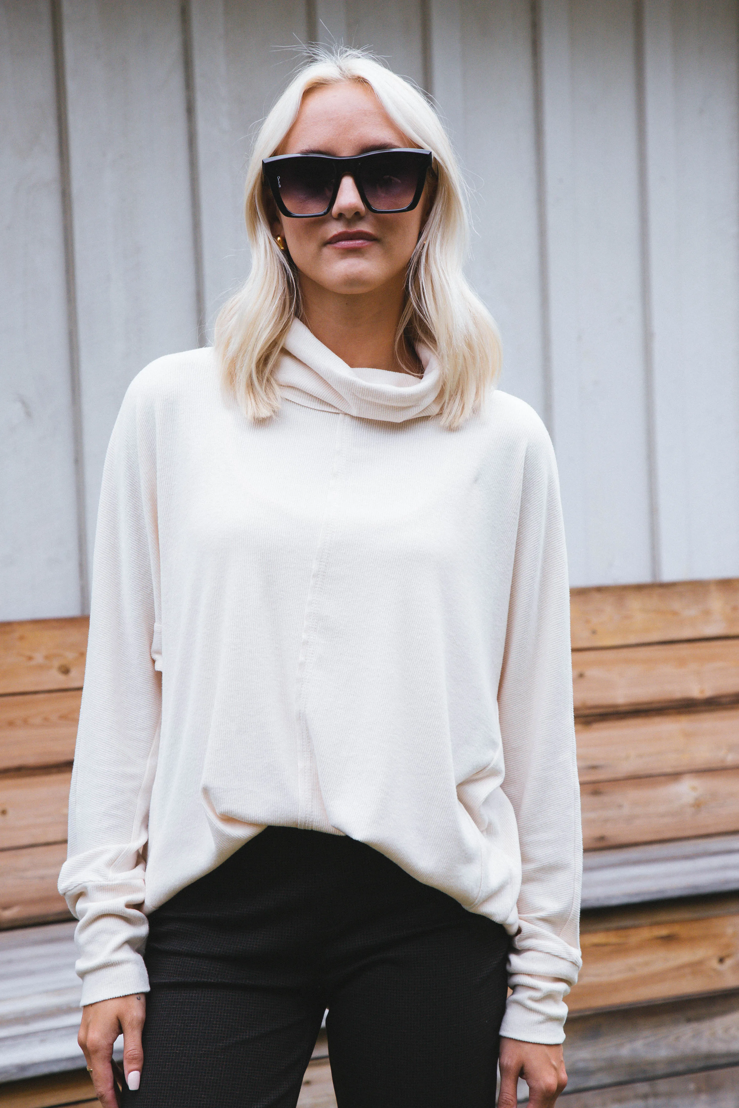 Effortlessly Cozy Cowl Neck Top, Cream