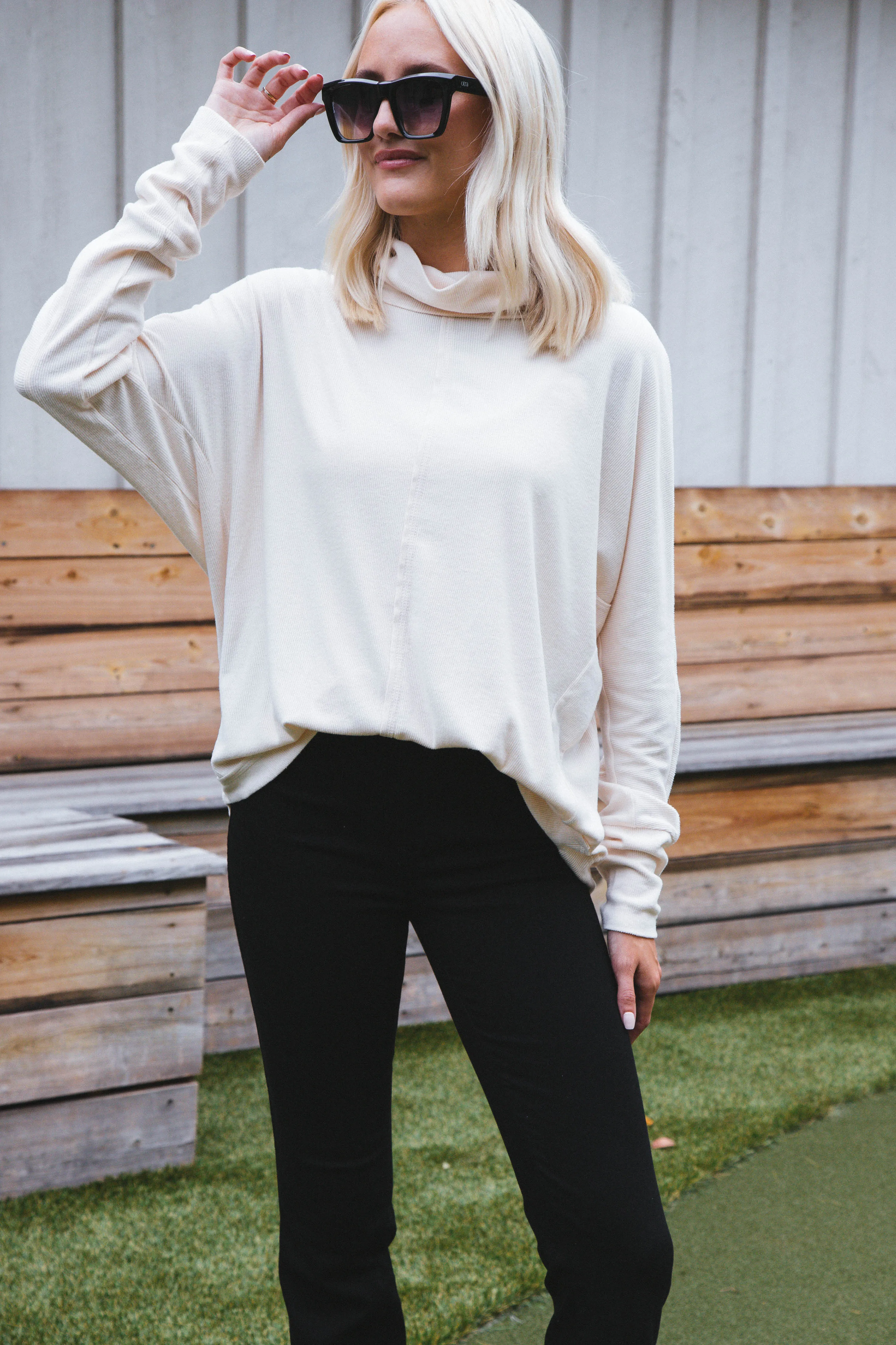 Effortlessly Cozy Cowl Neck Top, Cream