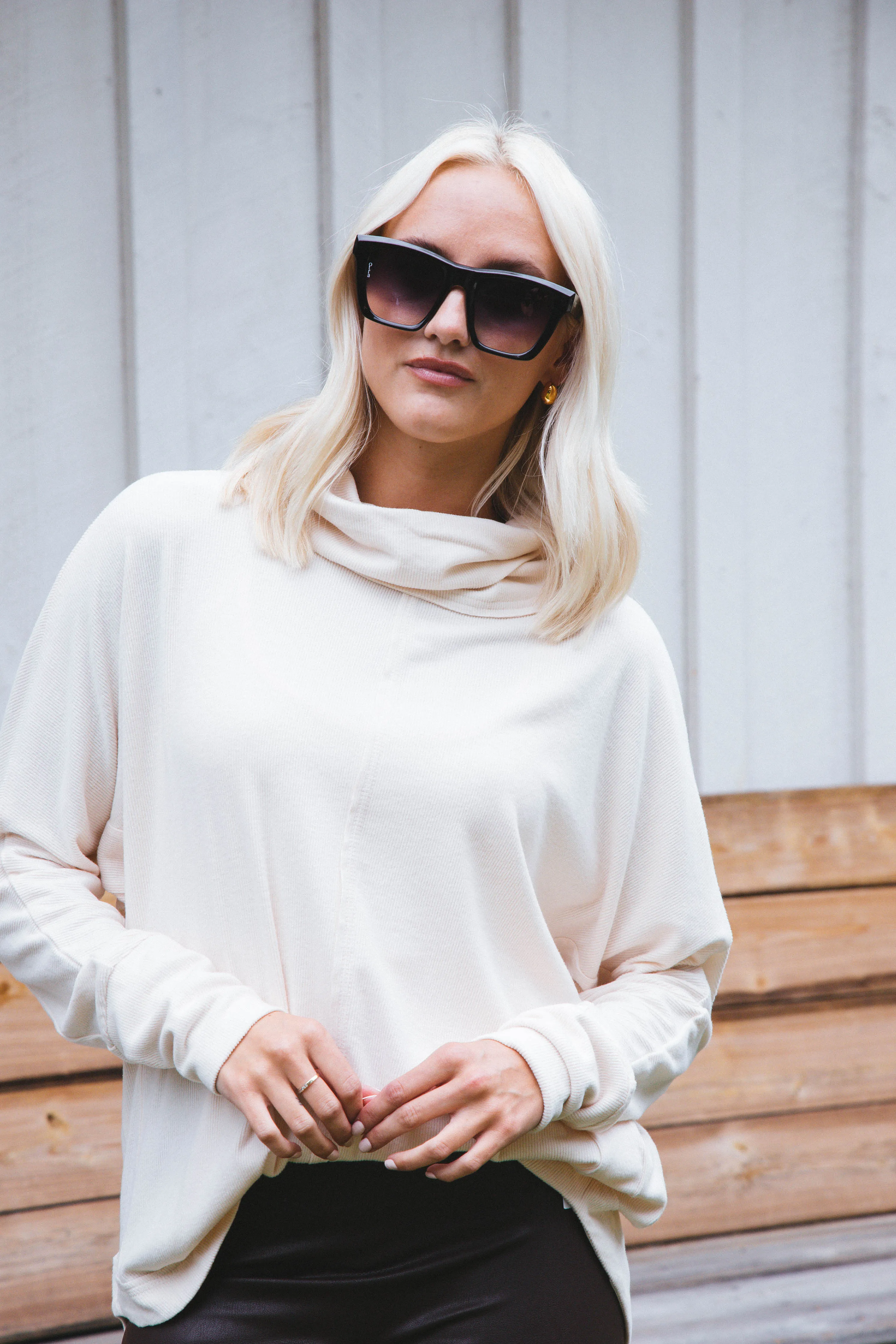 Effortlessly Cozy Cowl Neck Top, Cream