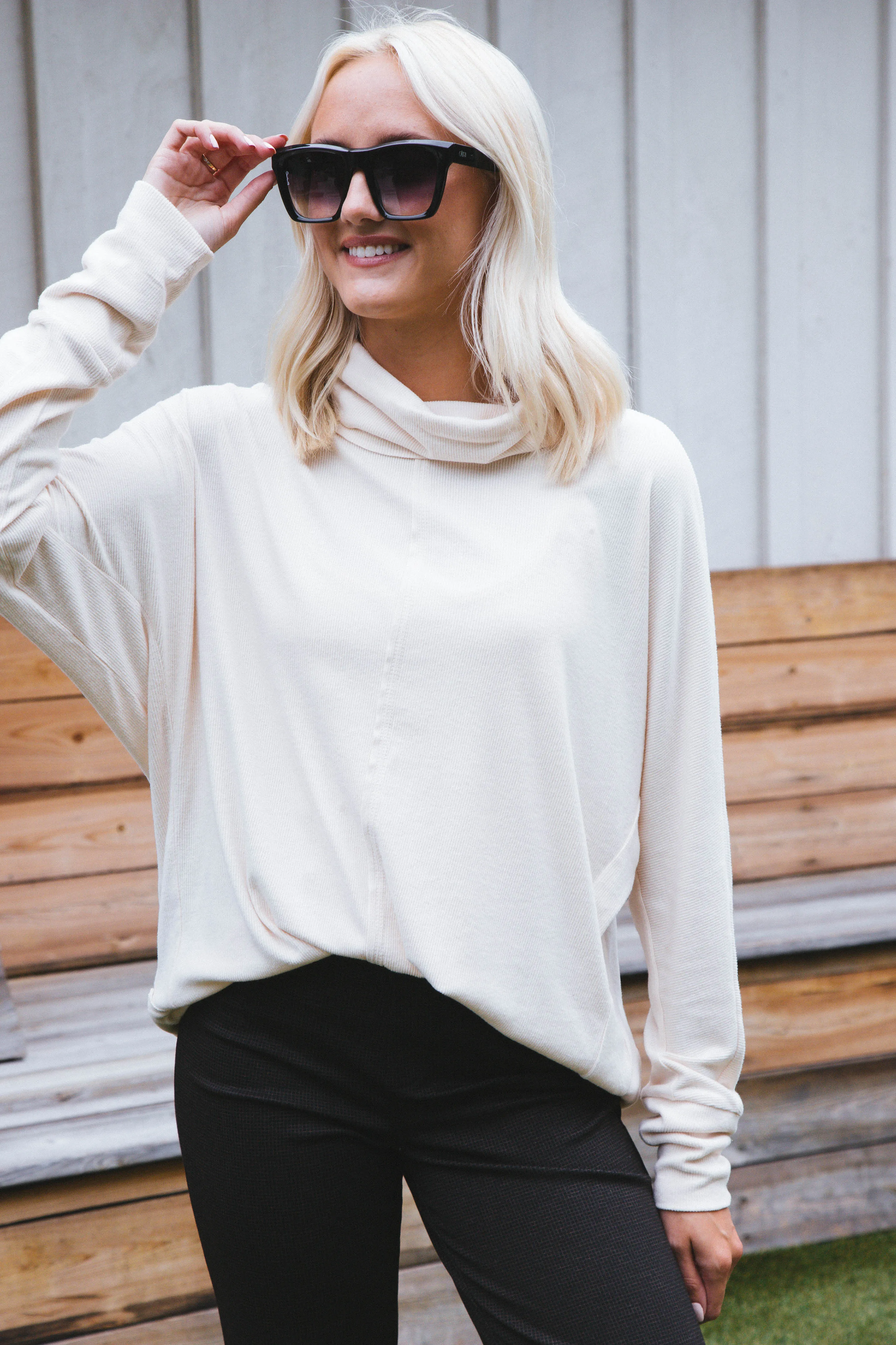 Effortlessly Cozy Cowl Neck Top, Cream