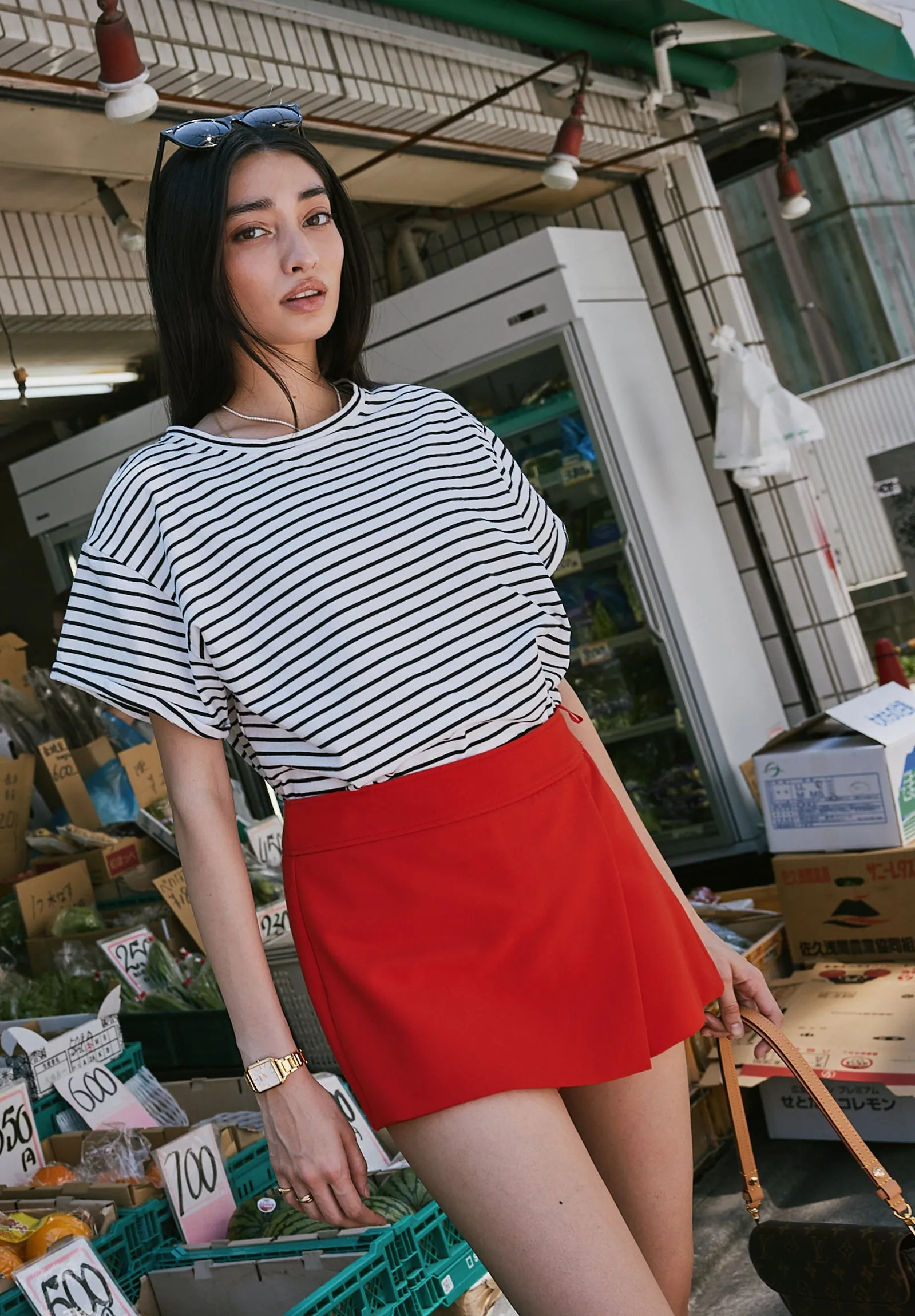 Francy-Cotton Black Stripes Rolled Sleeve T-Shirt